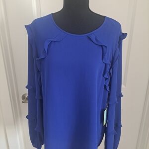 CeCe Royal Blue Ruffle Blouse